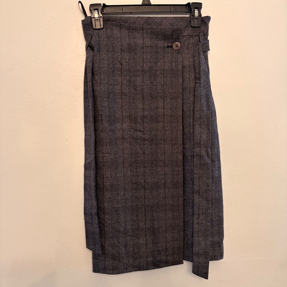 Babaton Glen Check Wrap Skirt Women 0 Grey Plaid Belted Midi PROFESSIONAL